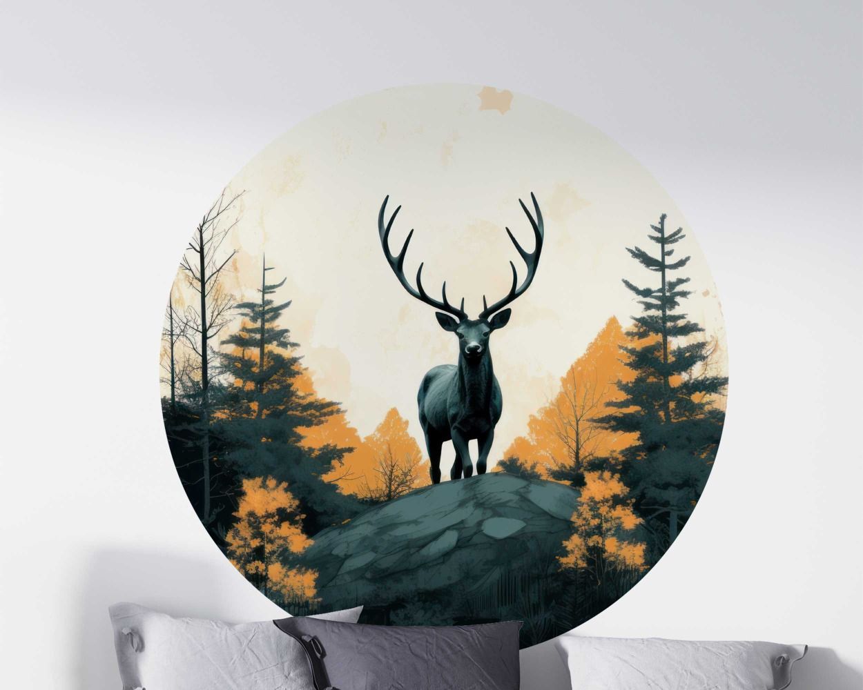 Big Deer In Pine Forest Night Moon Wall Decals