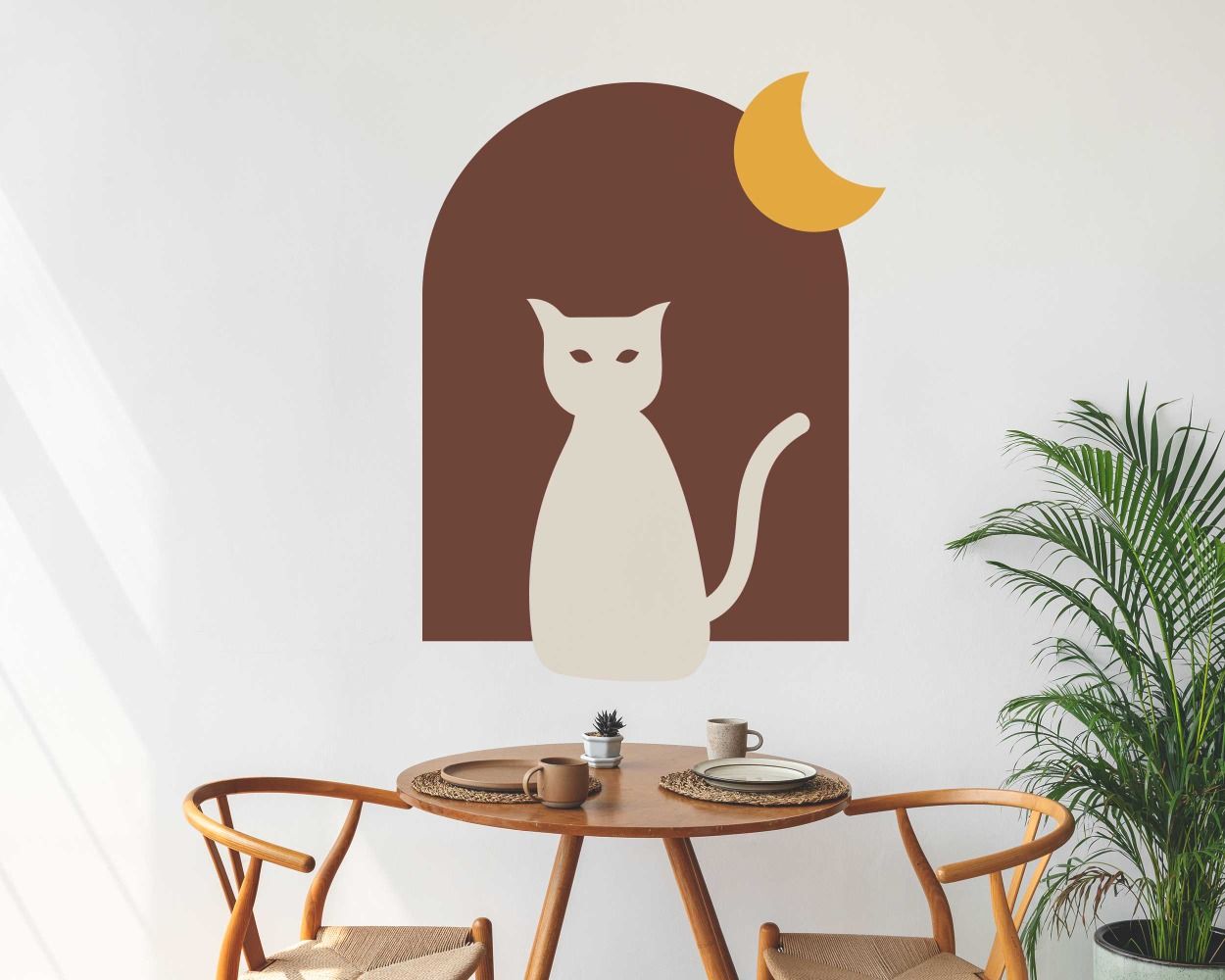 Bohemian Abstract Moon Cat And Arch Vinyl Wall Stickers