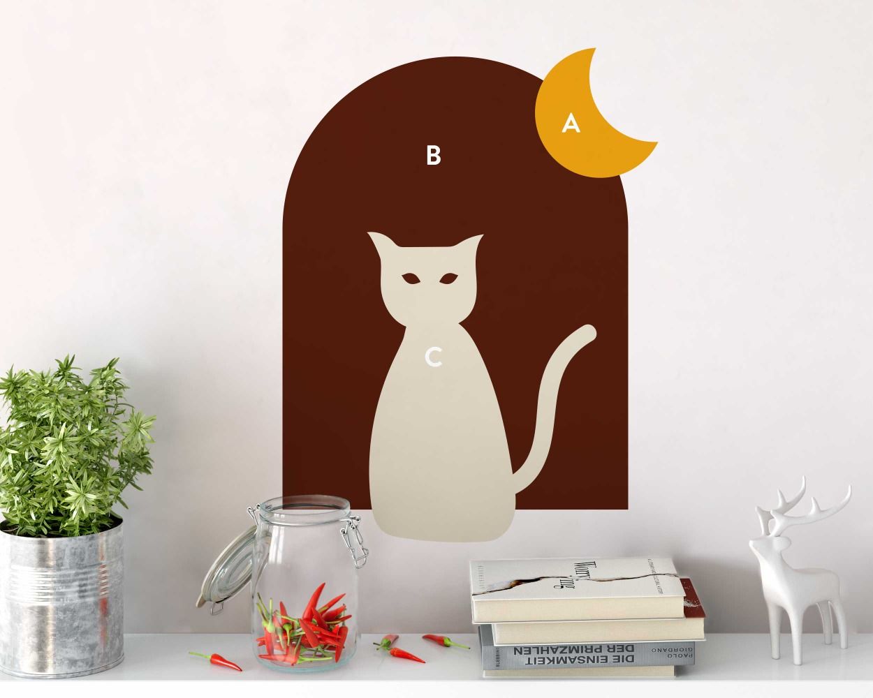Bohemian Abstract Moon Cat And Arch Vinyl Wall Decals