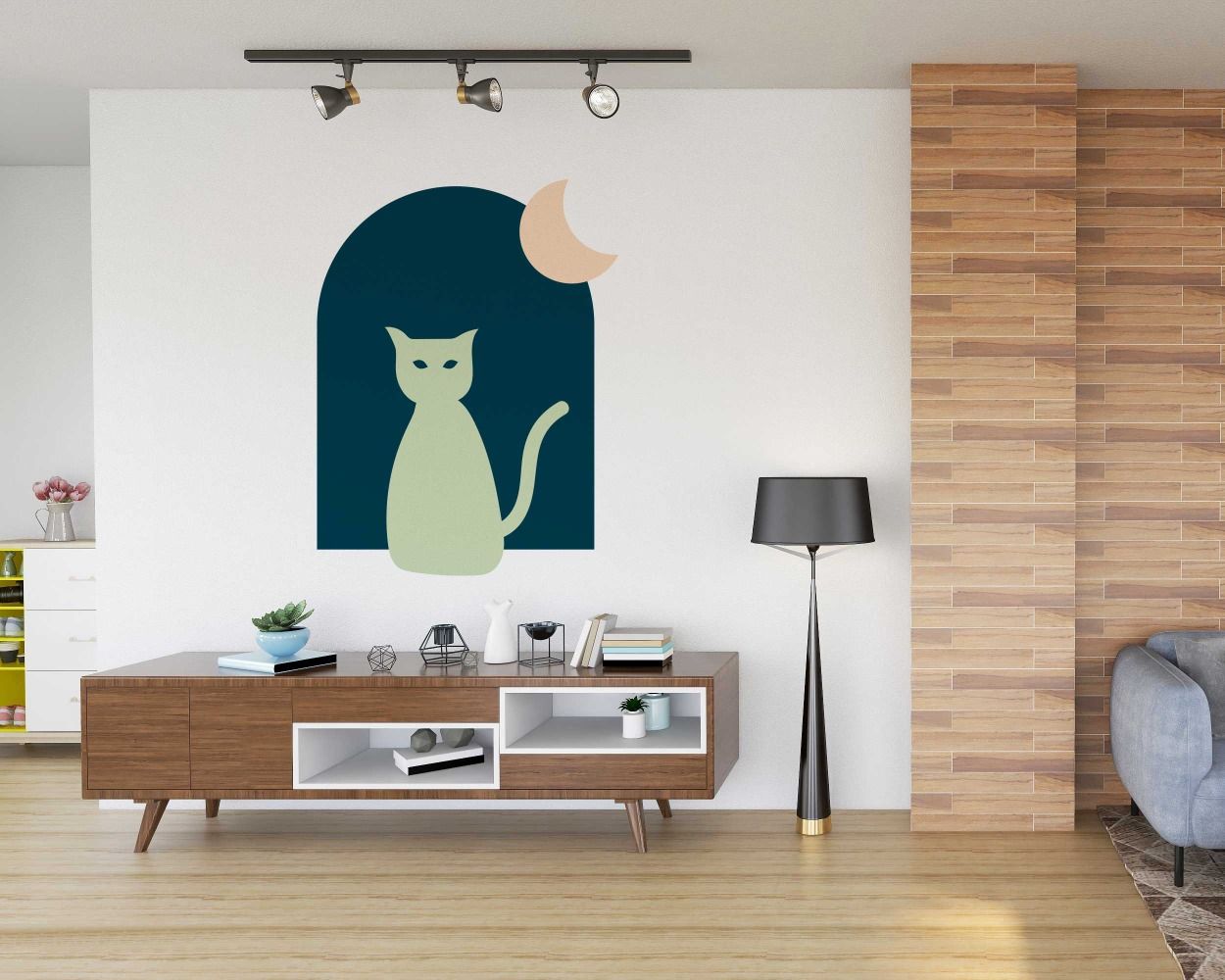 Best Bohemian Abstract Moon Cat And Arch Vinyl Wall Stickers