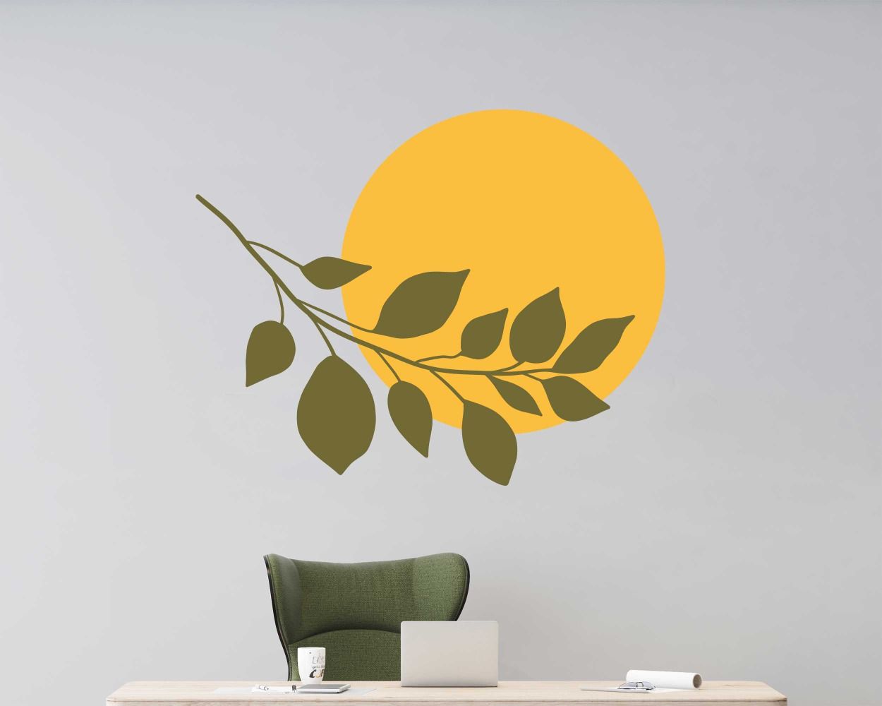 Boho Bohemian Style Leaf With Circle Wall Decals For Interior Decor 