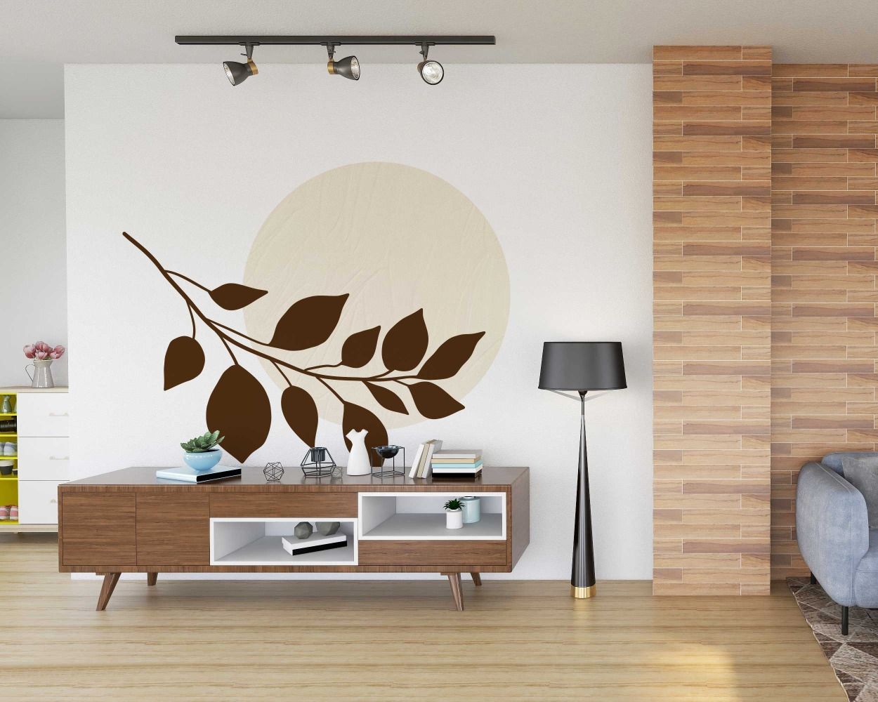 Boho Bohemian Style Leaf With Circle Wall Stickers For Interior Decor 