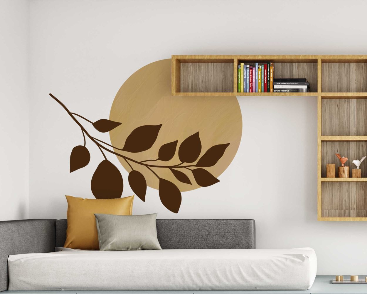 Boho Bohemian Style Leaf With Circle Wall Decals