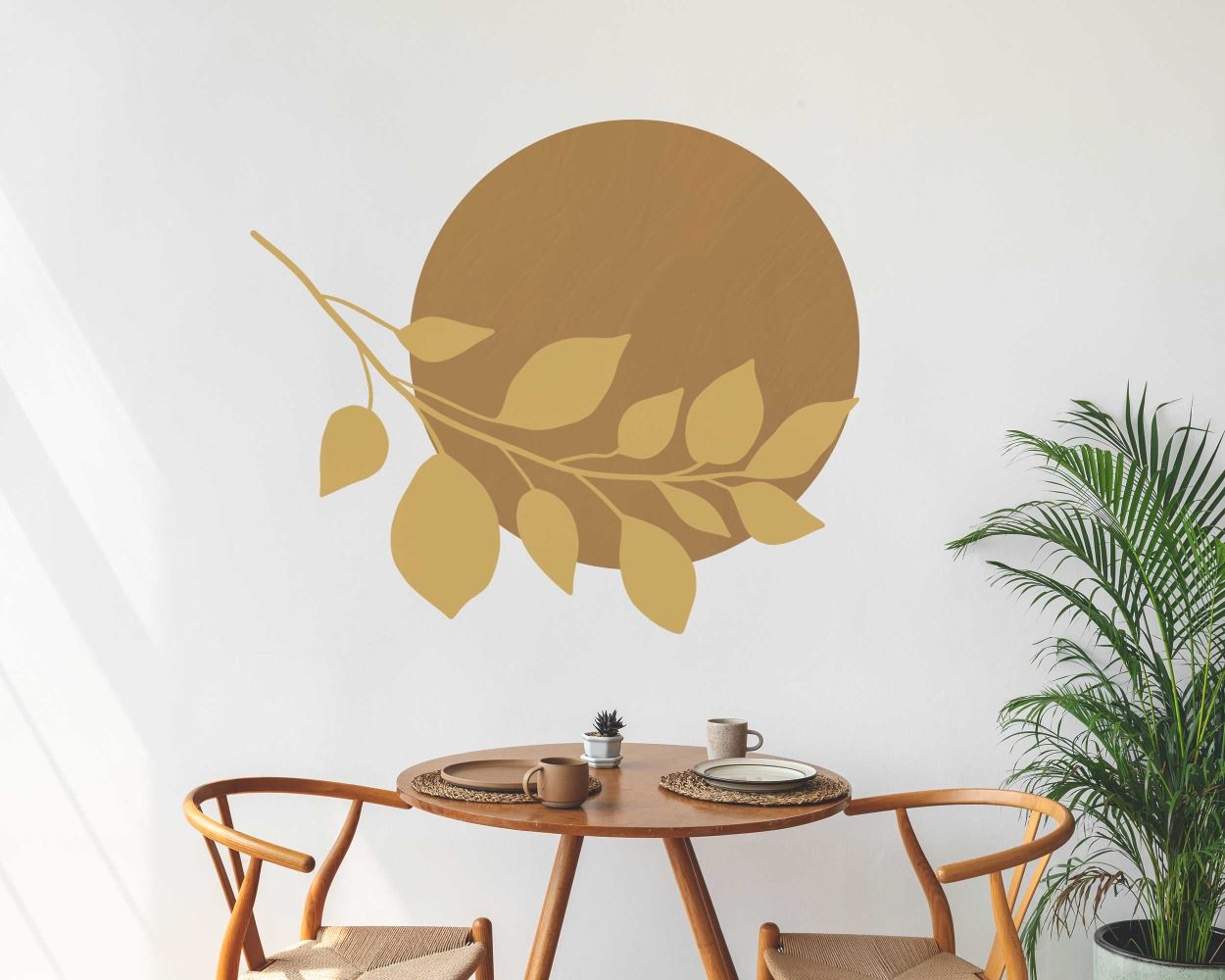 Boho Bohemian Style Leaf With Circle Wall Stickers