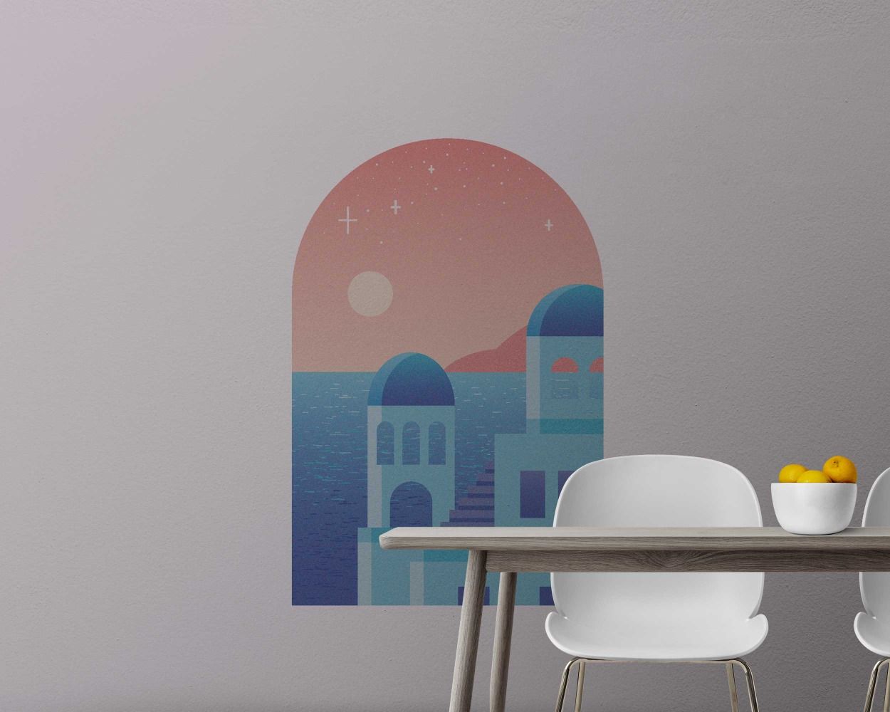 Boho Summer Old City With Stairs Pattern Arch Shape Wall Stickers 