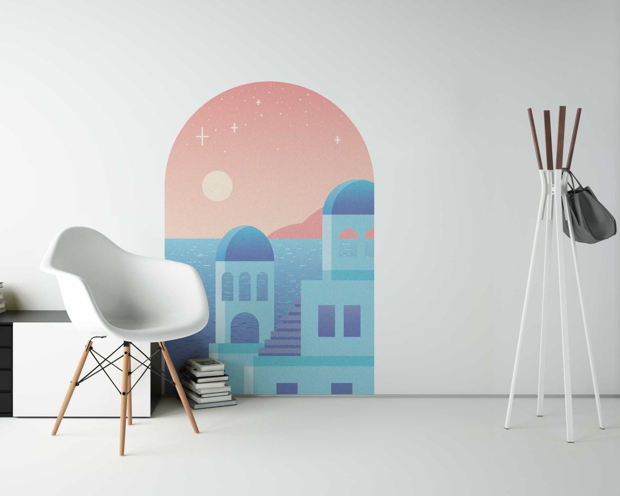Boho Summer Old City With Stairs Pattern Arch Shape Wall Decals