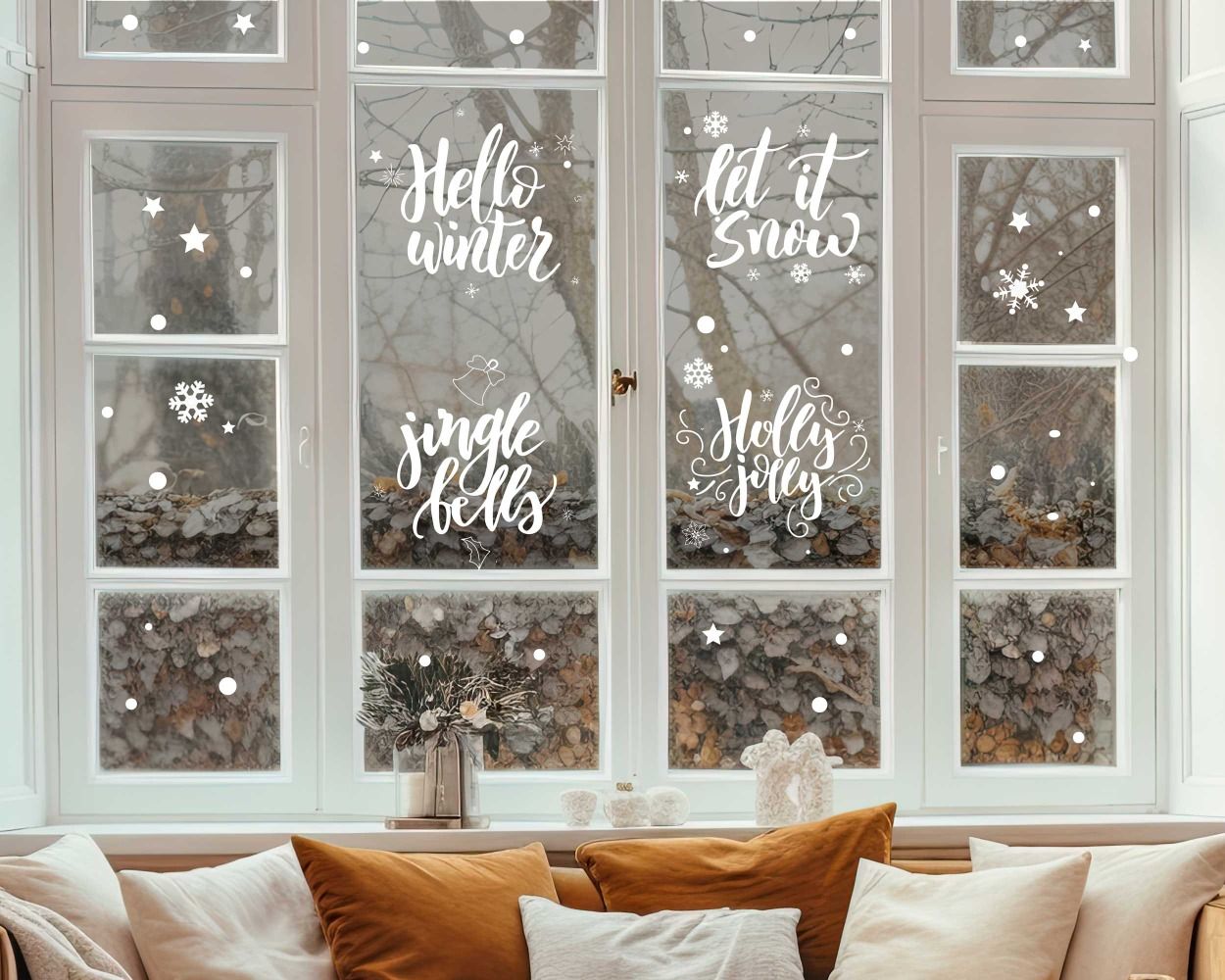 Celebrate Hello Winter, Lets It Snow, Jingle Bells, Holly Jolly Christmas Stickers For Glass Window Decoration