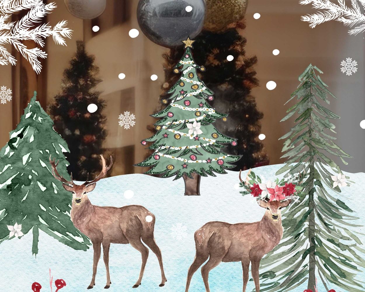 Best Snow Reindeer And Christmas Celebration Window Decorative Stickers