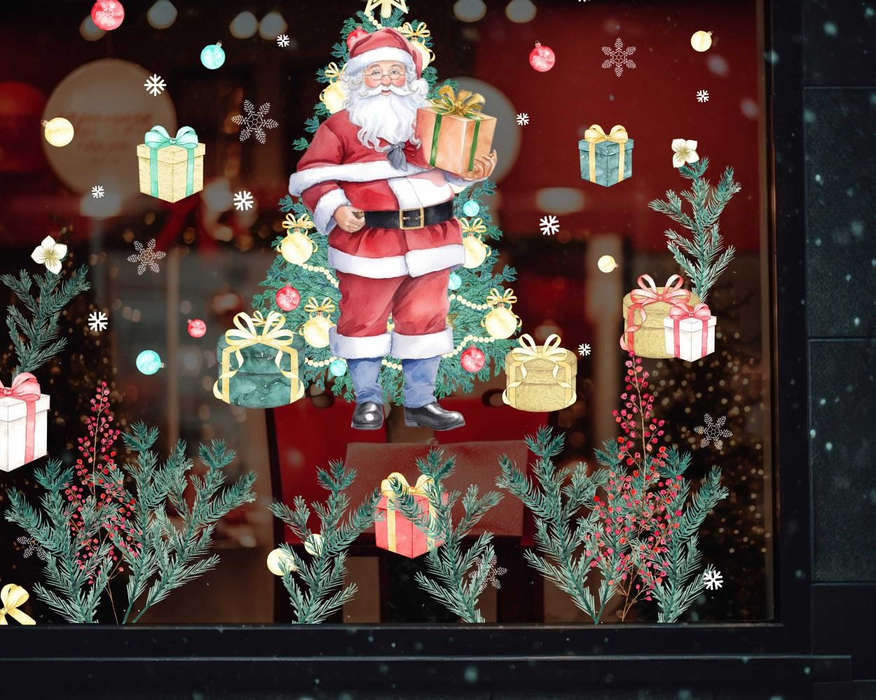 Best Christmas Tree, Santa Claus And Gifts Decals for Window Decor
