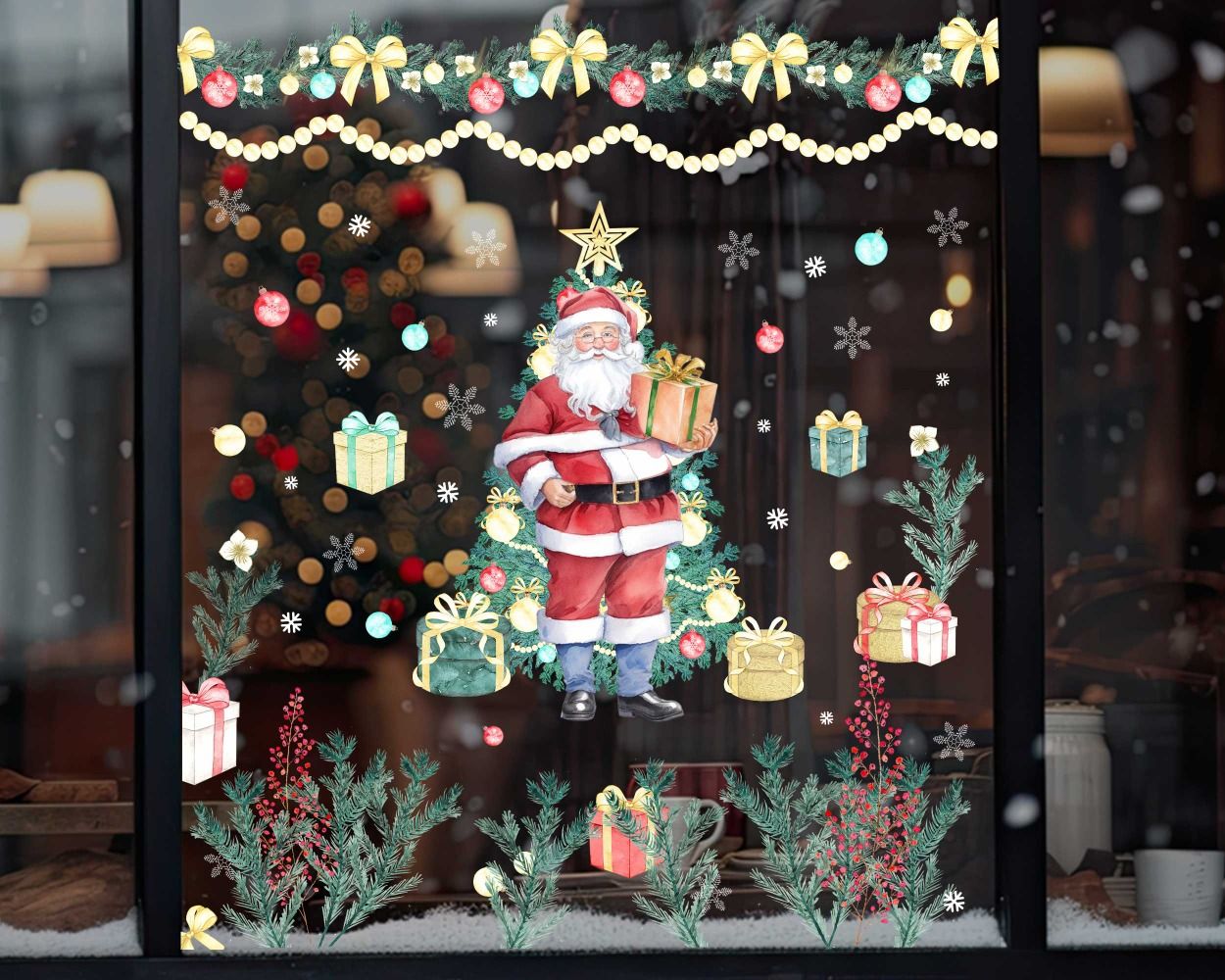 Christmas Tree, Santa Claus And Gifts Decals for Window Decoration