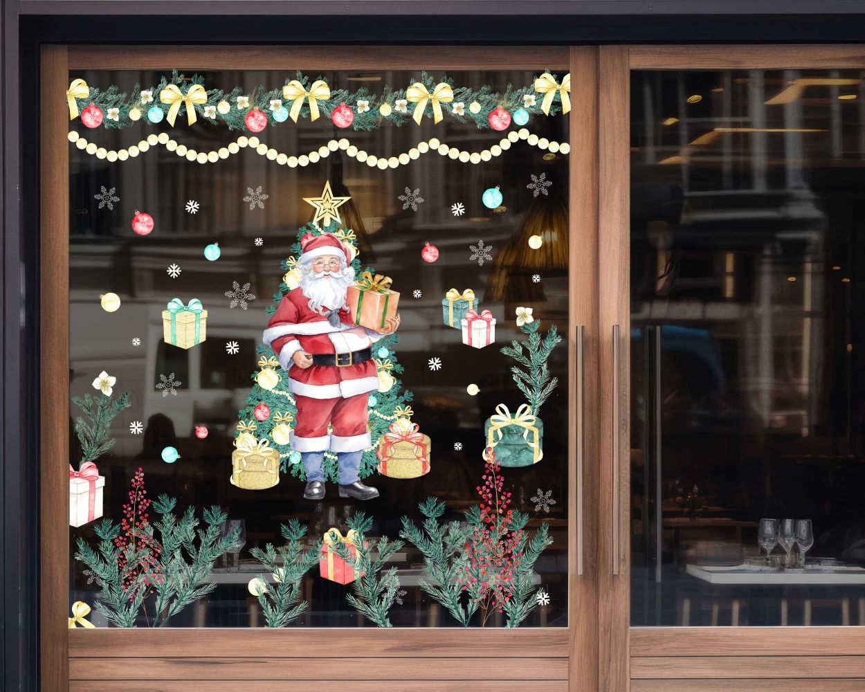 Christmas Tree, Santa Claus And Gifts Stickers for Window Decoration