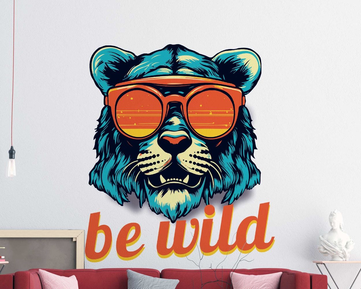 Beautiful Lion With Sunglasses And Be Wild Quote Wall Stickers 