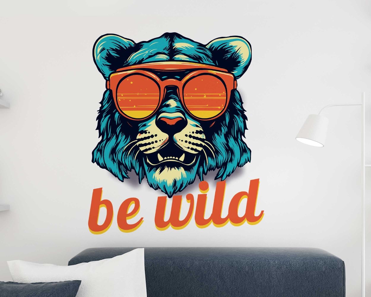 Beautiful Lion With Sunglasses And Be Wild Quote Wall Decals