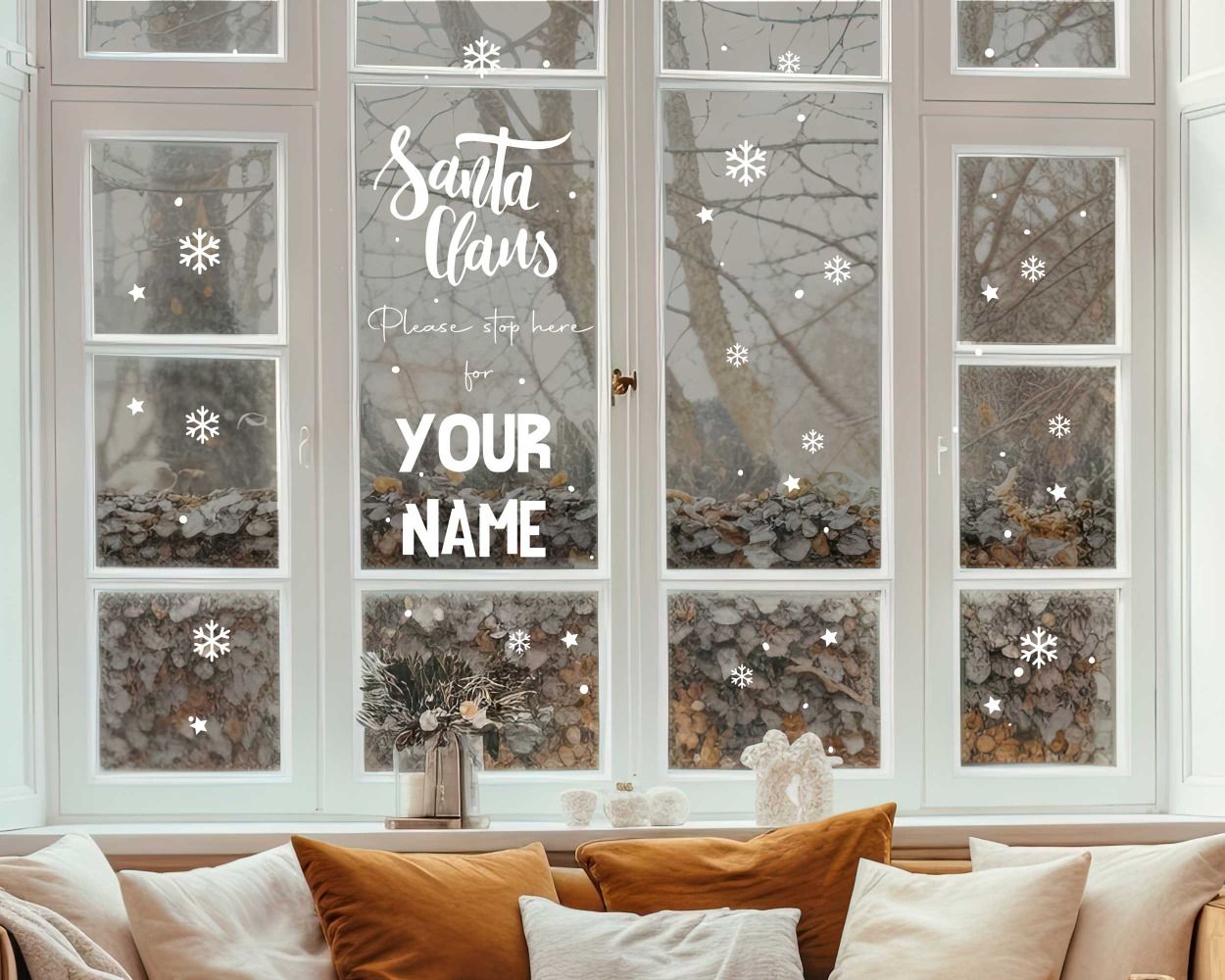 Custom Name And Santa Clams Decals For Christmas Celebration Glass Window Decoration
