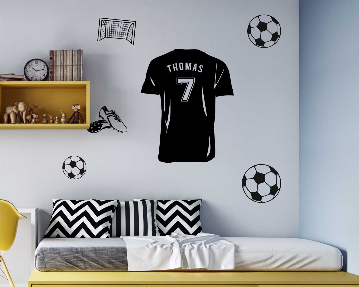 Custom Name and Number with Sports Accessories Wall Decals
