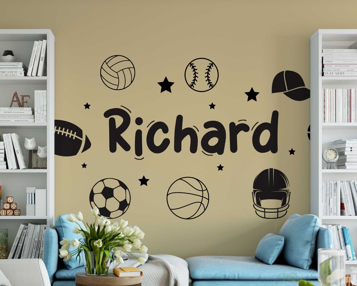 Custom Name With Sports Accessories Wall Stickers For Boys Room Decor