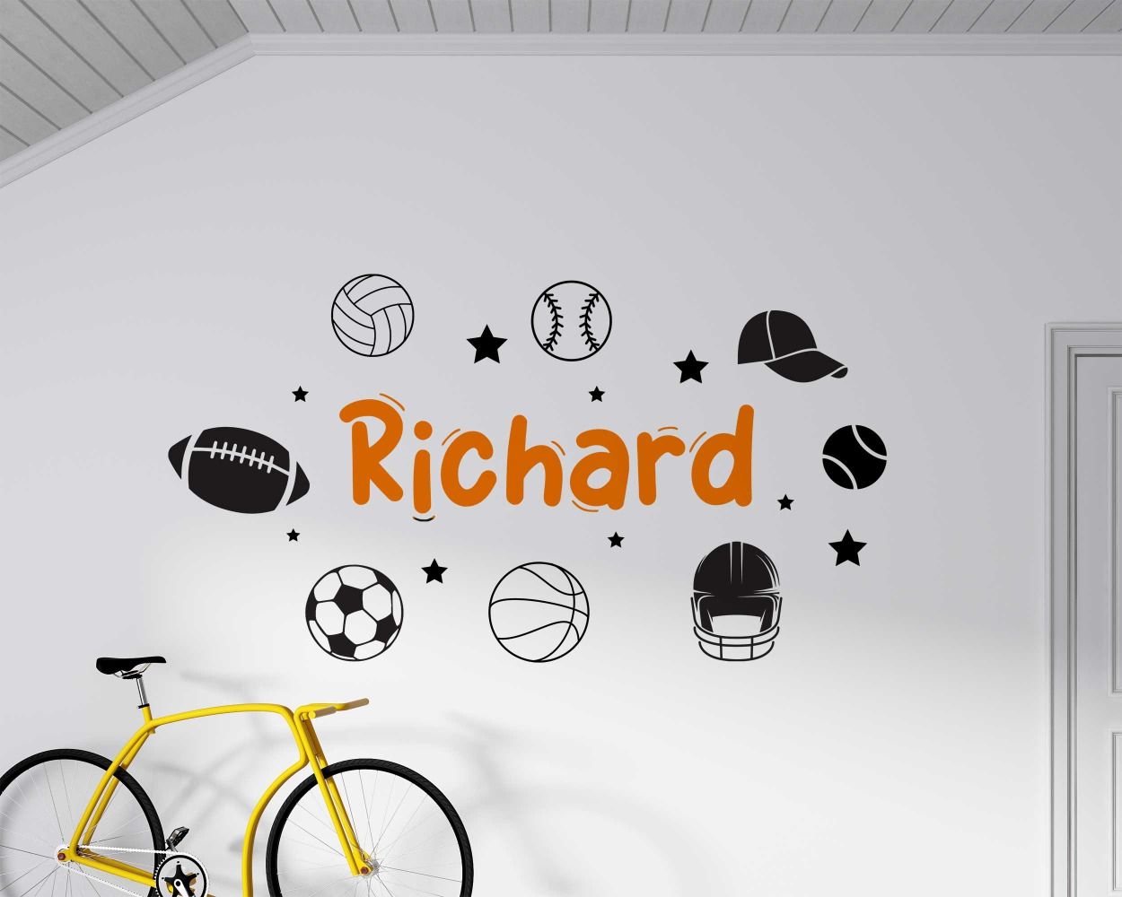 Custom Name With Sports Accessories Wall Decals For Boys Room Decor