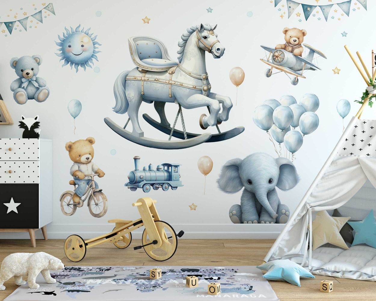 Best Beautiful Cute Animal Toys Wall Stickers for Baby Nursery Decor