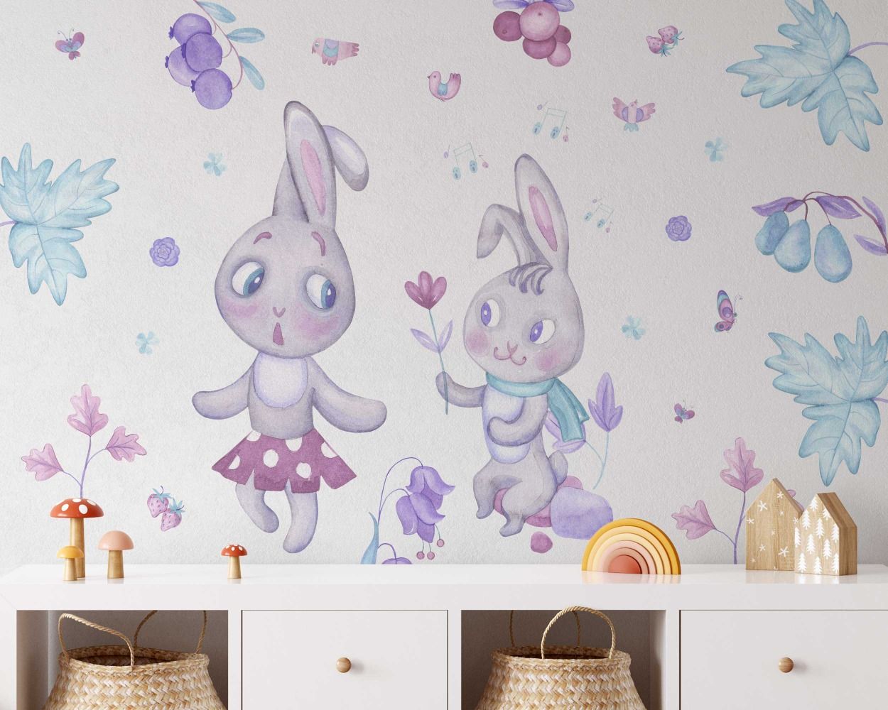 Cute Bunny Loves Wall Stickers For Girl Baby Room Wall Decoration