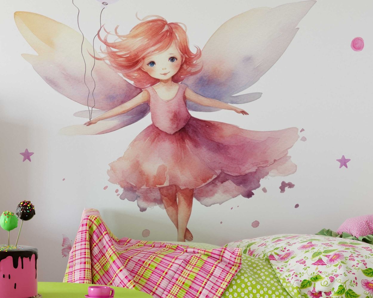 Cute Fairy Girl Watercolor Wall Decals for Children Room Decor