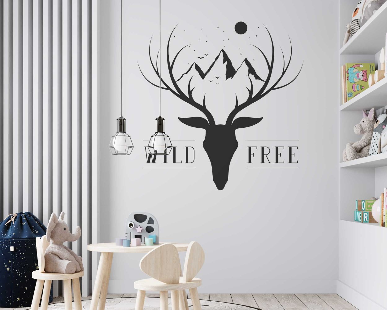 Deer Head With Wild Free Quotes Wall Decals