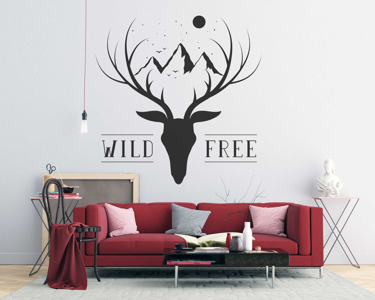 Deer Head With Wild Free Quotes Wall Decals For Room Decoration
