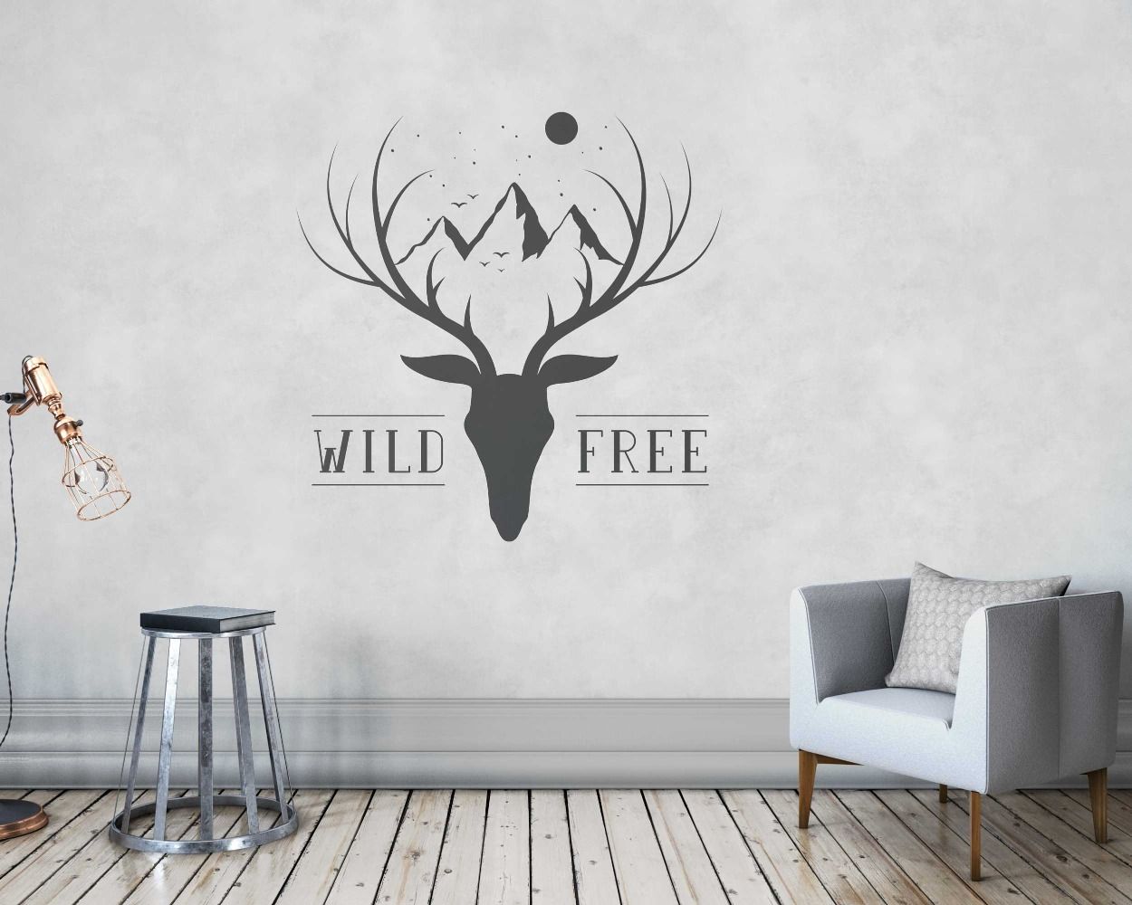 Deer Head With Wild Free Quotes Wall Stickers For Room Decoration