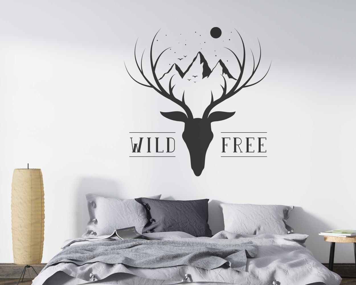 Deer Head With Wild Free Quotes Wall Stickers