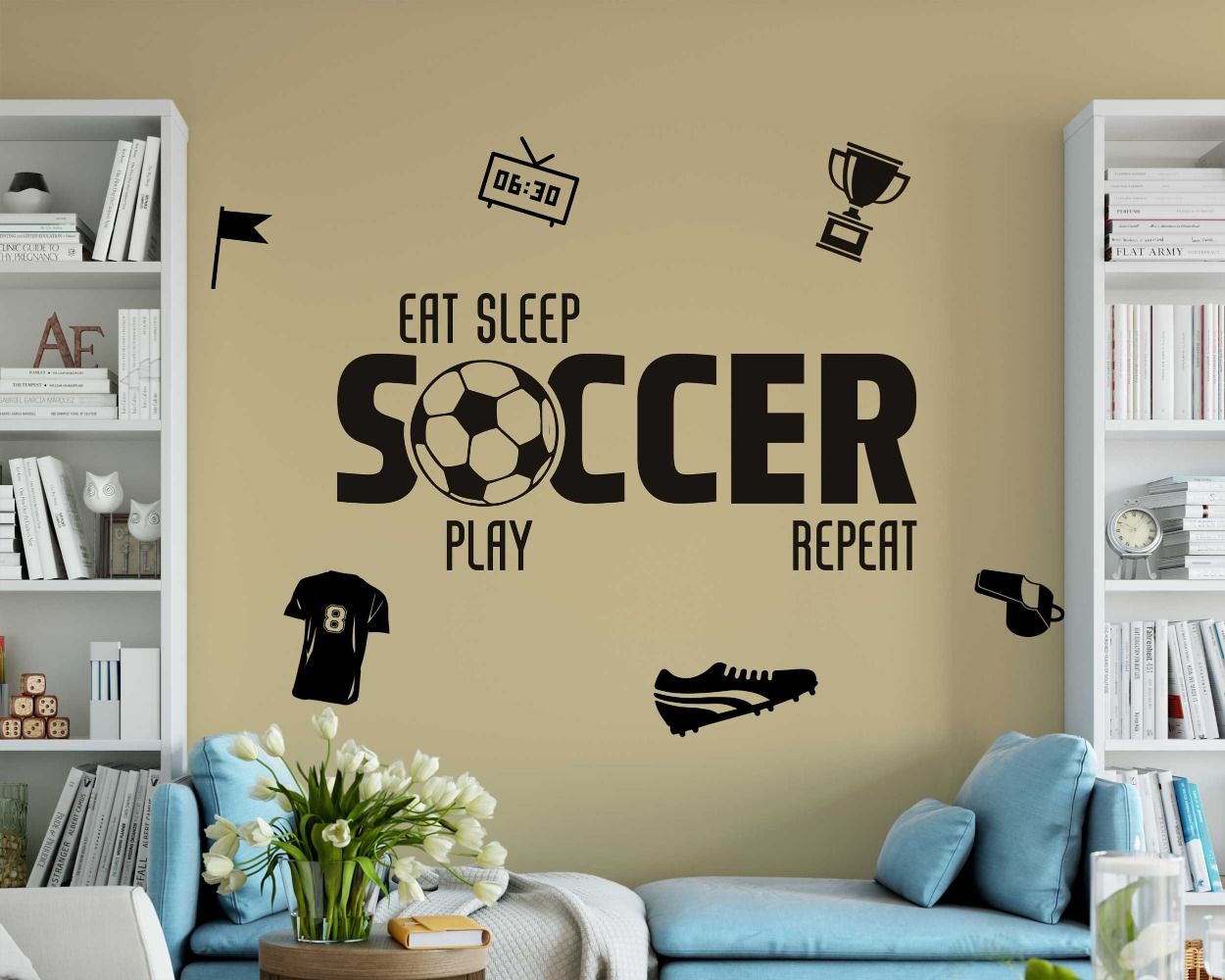 Eat Sleep Soccer Play Repeat Sports Wall Stickers For Boy Room Wall Decor
