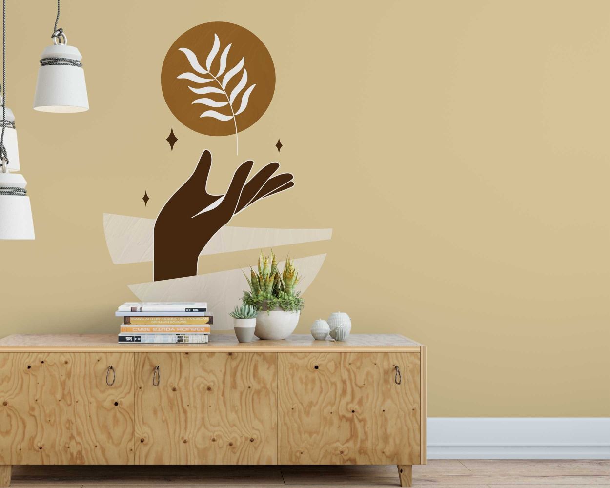Hand Holding A Leaf With Circle Boho Wall Stickers