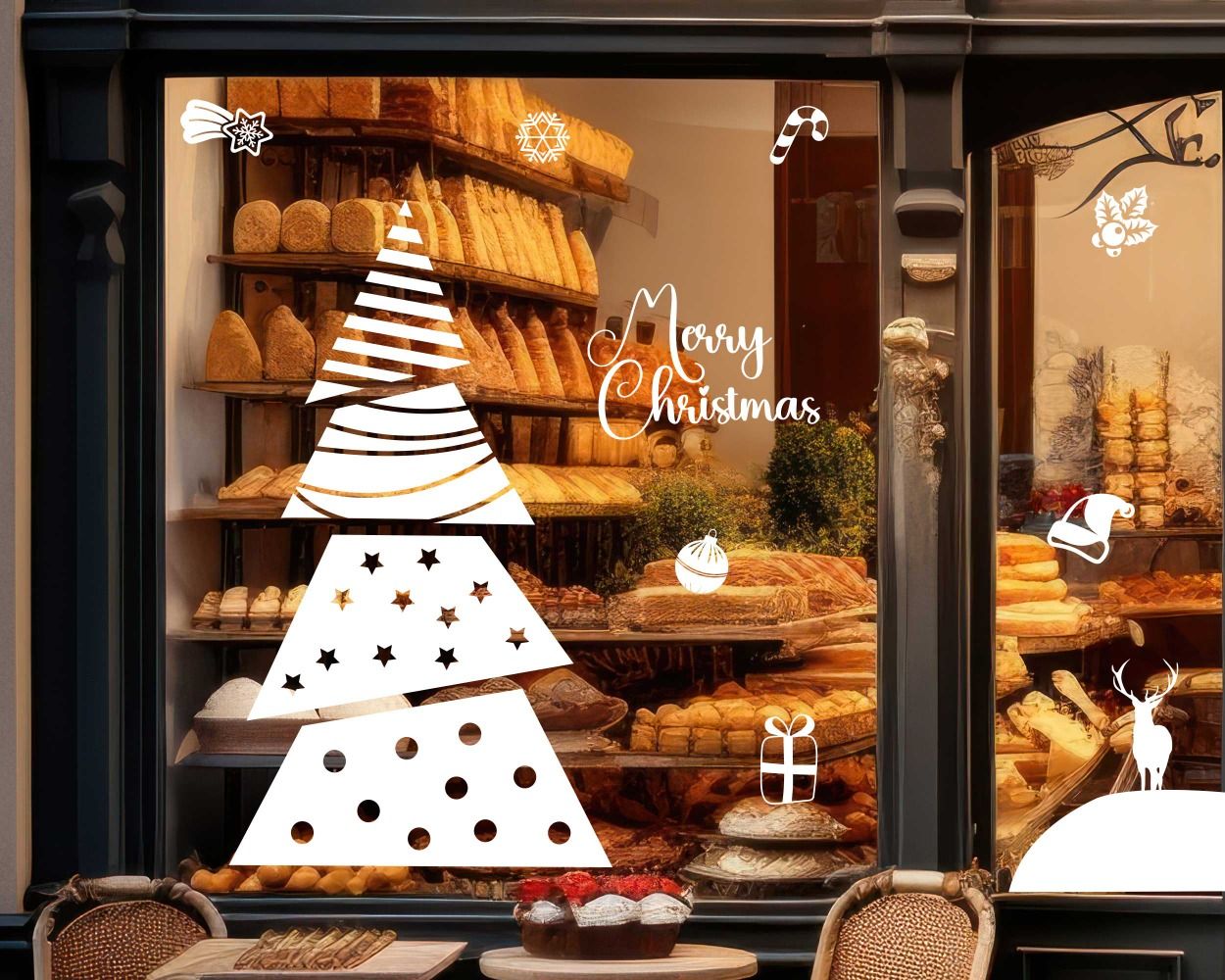 Merry Christmas Trees Silhouettes Vinyl Stickers for Shop Window Glass Decoration