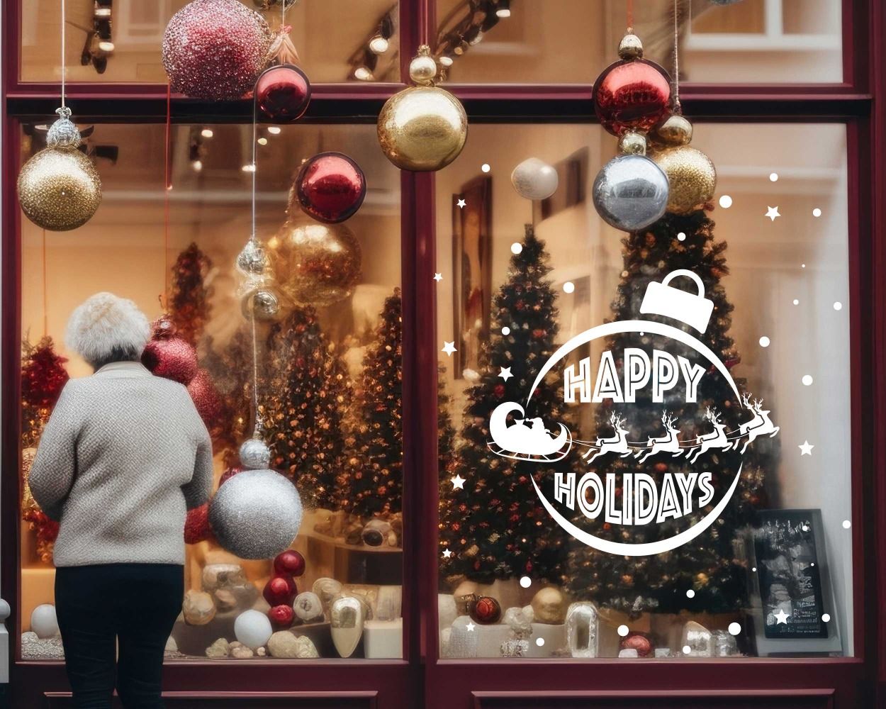 Happy Holidays Shop Glass Window Door Decorative Stickers