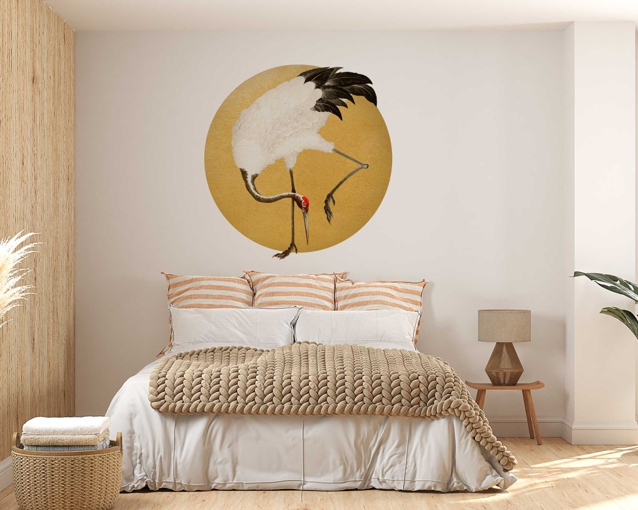 Japanese Crane Bird Circle Wall Decals for Bedroom Decor