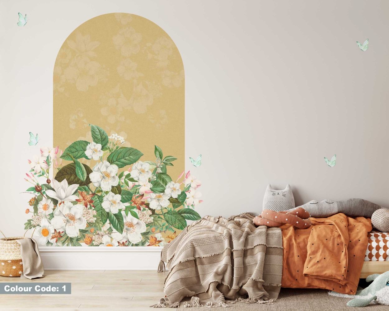 Beautiful Jasmine Flower And Textured Arch Wall Decals