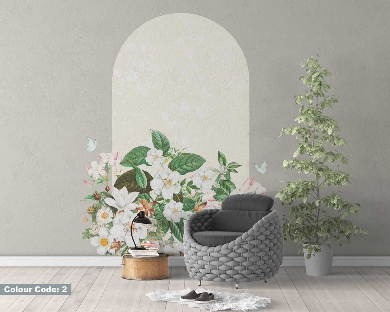 Jasmine Flower And Textured Arch Wall Decals