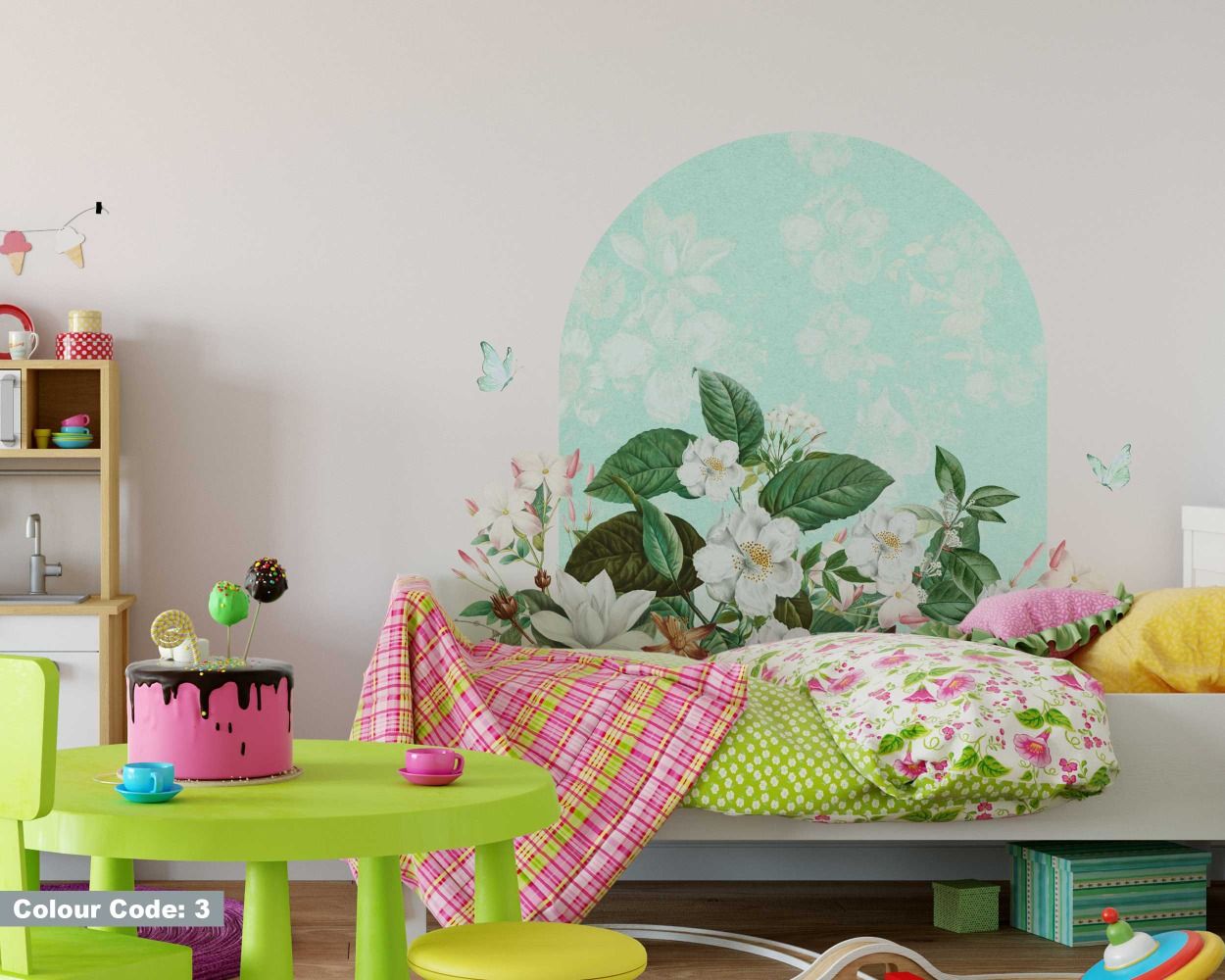 Beautiful Jasmine Flower And Textured Arch Wall Stickers