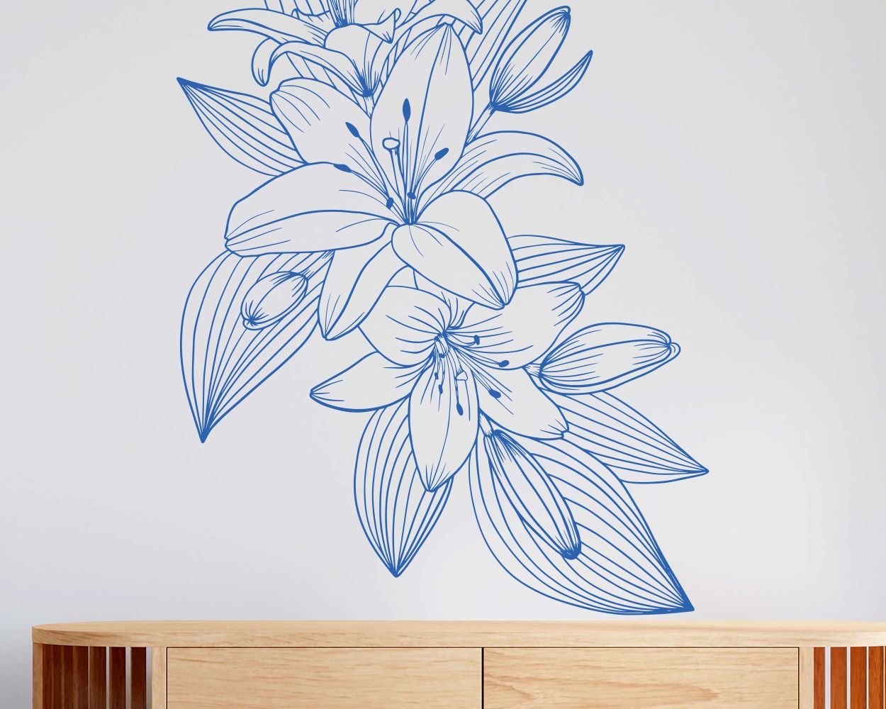 Beautiful Lily And Leaves Flowers Outline Wall Decals