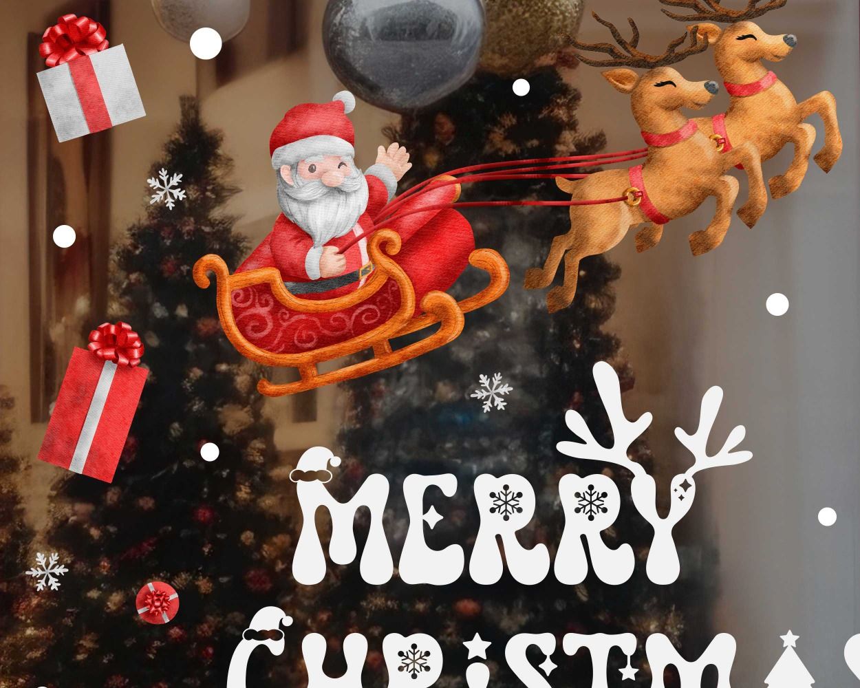 Merry Christmas Santa Claus Gifts Stickers For Window Decor