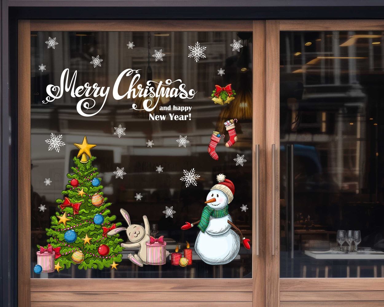 Merry Christmas Tree Snowman Window Decorative Stickers