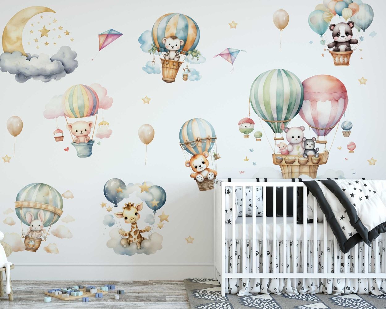 Best Beautiful Cartoon Animal Flying with Hot Air Balloon Stickers for Nursery Decor