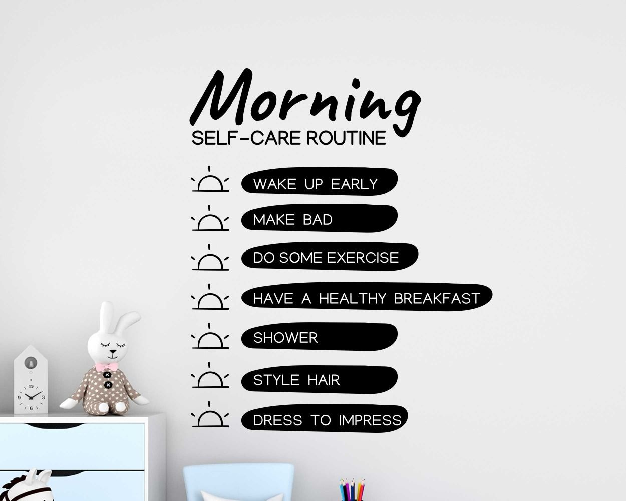Morning Selfcare Routine Quotes Wall Stickers for Daily Motivation