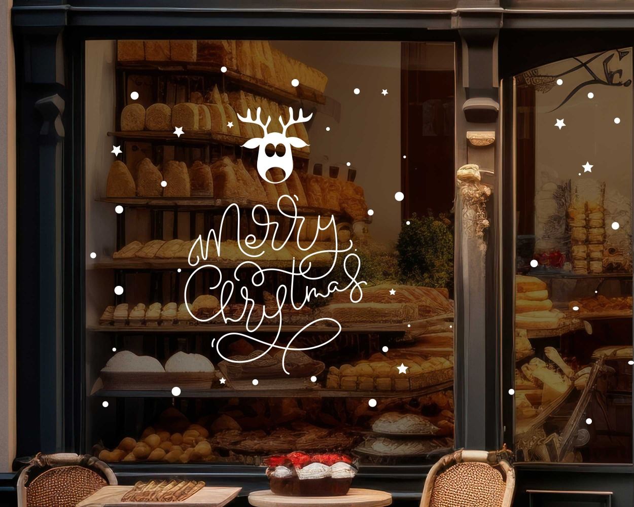 Reindeer face With Merry Christmas Glass Window Door Decorative Decals
