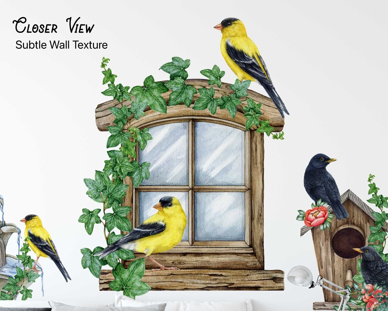 Romantic Little Growing Flowers and Birds Wall Decals