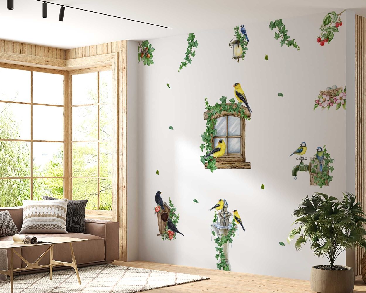 Romantic Little Growing Flowers and Birds Wall Stickers for kids Room Decor