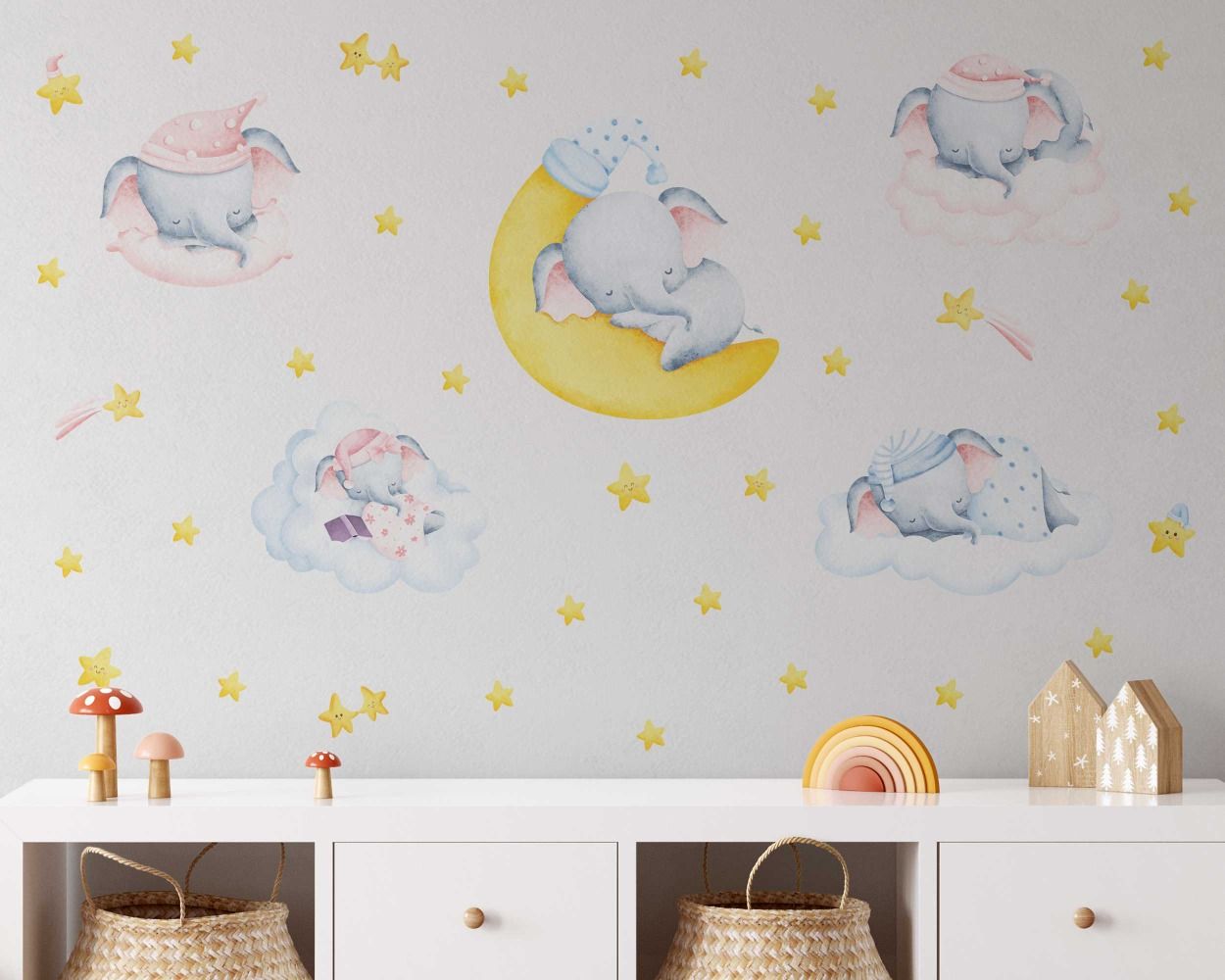 Best Sleeping Elephant On Moon Wall Decals For Kids Room Decoration