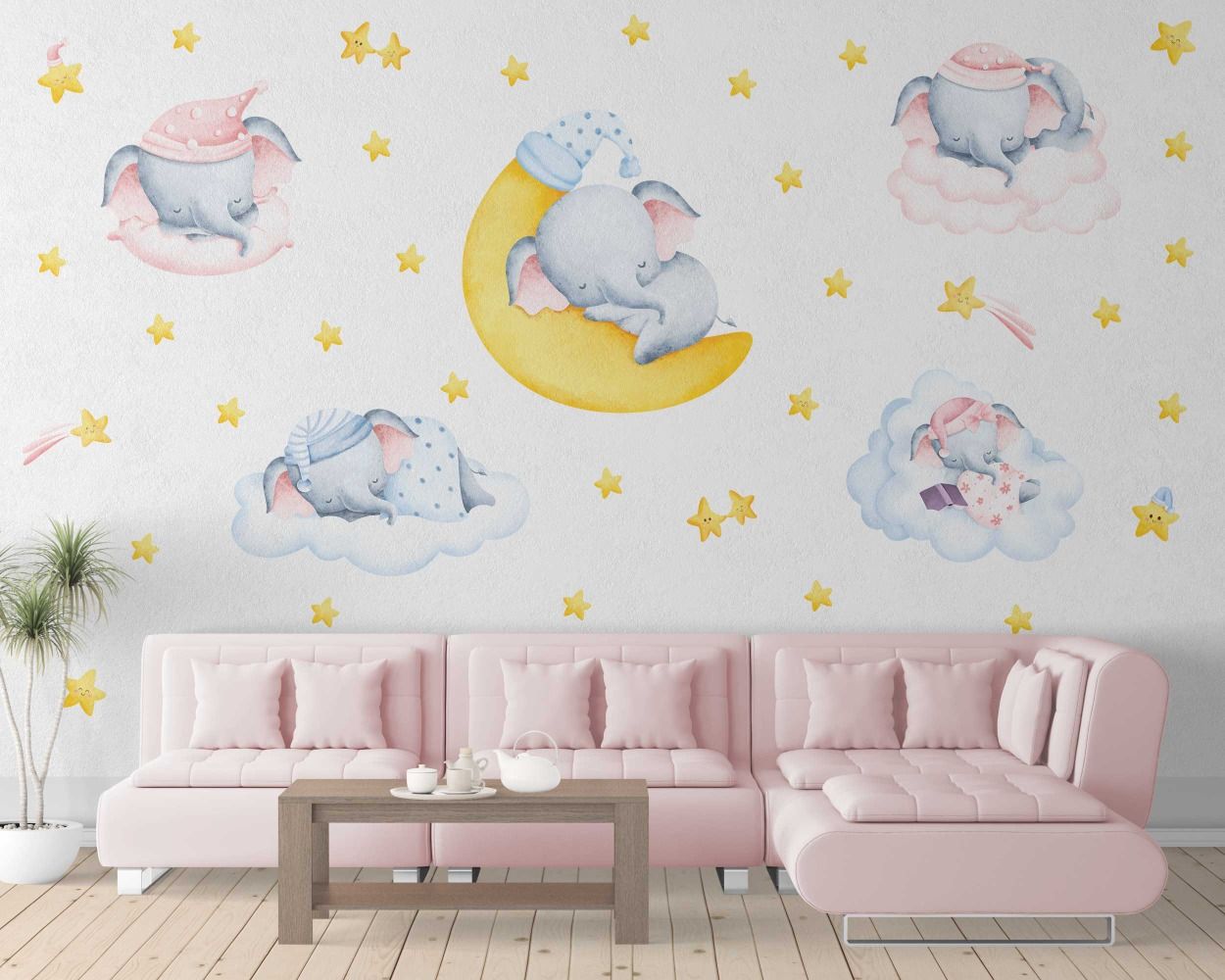Best Sleeping Elephant On Moon Wall Stickers For Kids Room Decoration