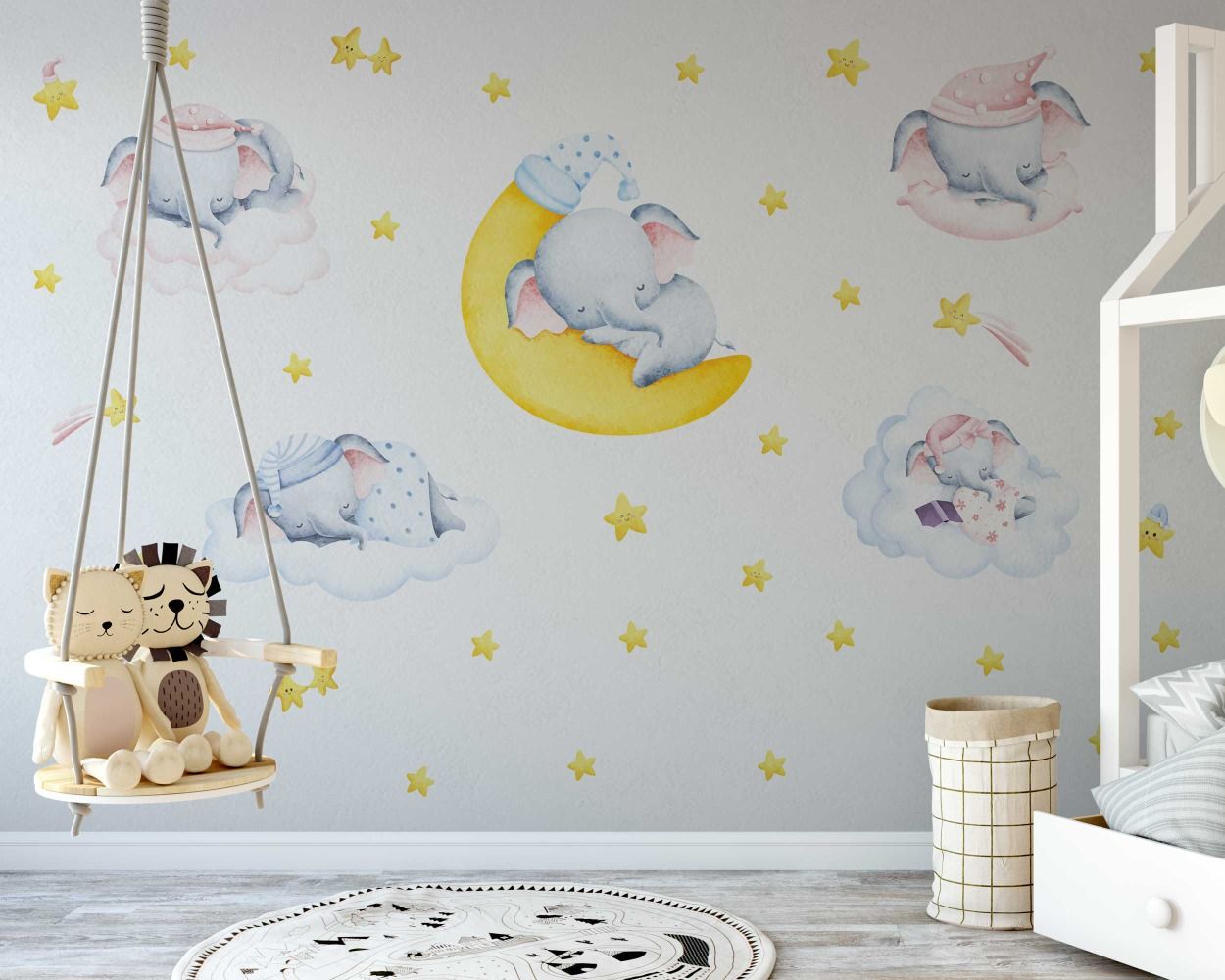 Best Sleeping Elephant On Moon Wall Stickers For Kids Room Decor