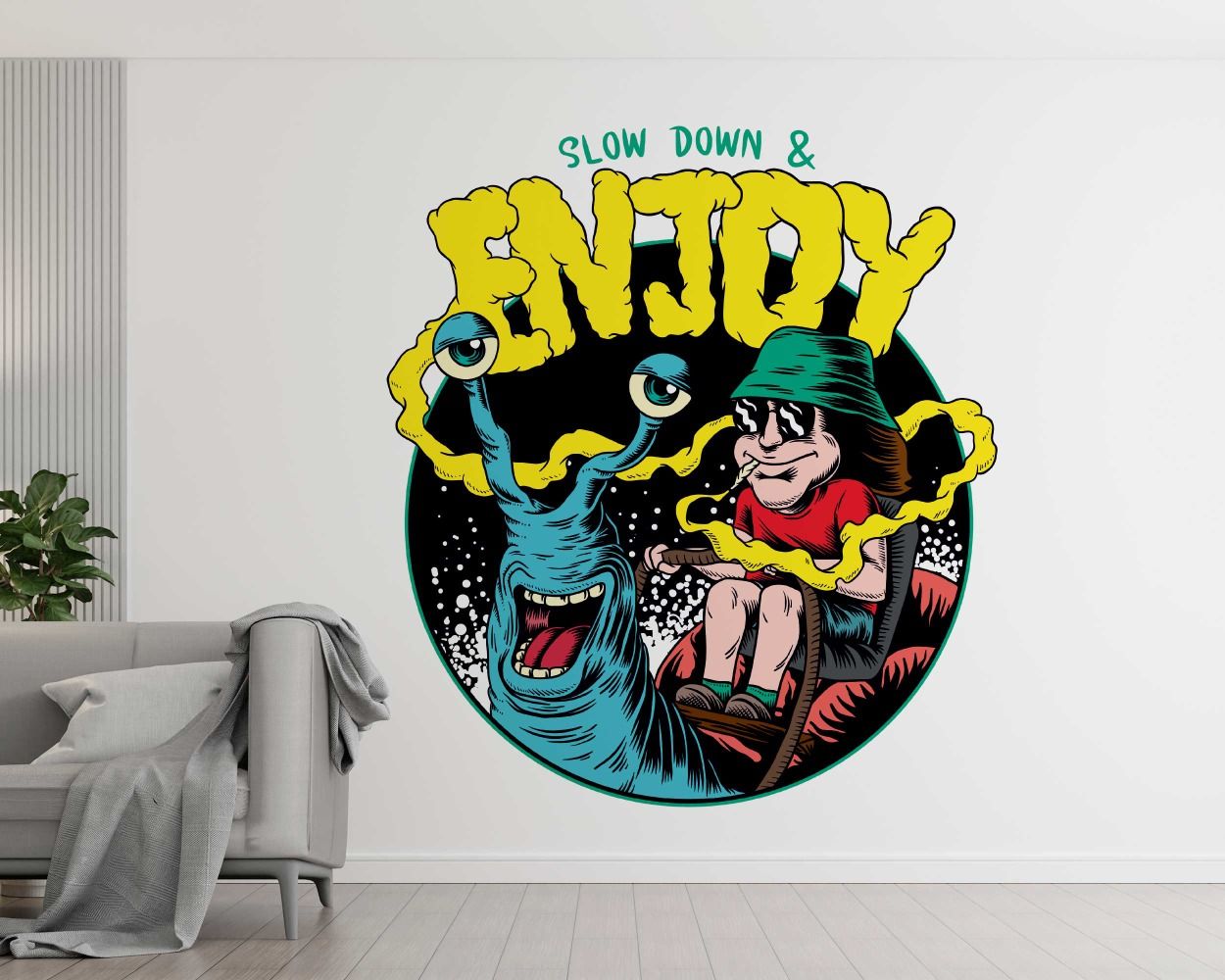 Slow Down And Enjoy Cartoon Art Wall Decal For Kids Room Decoration 