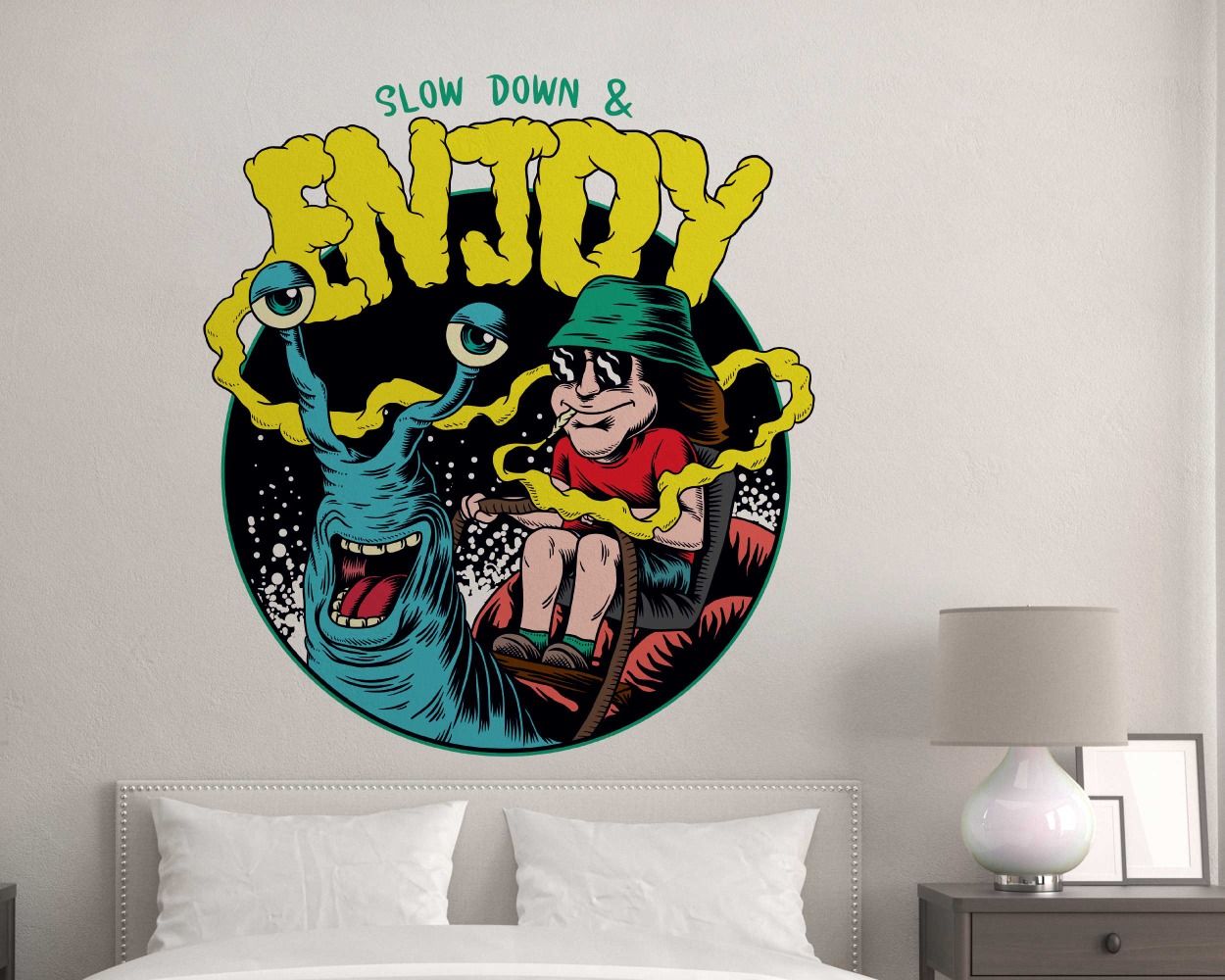 Slow Down And Enjoy Cartoon Art Wall Stickers For Kids Room Decoration 