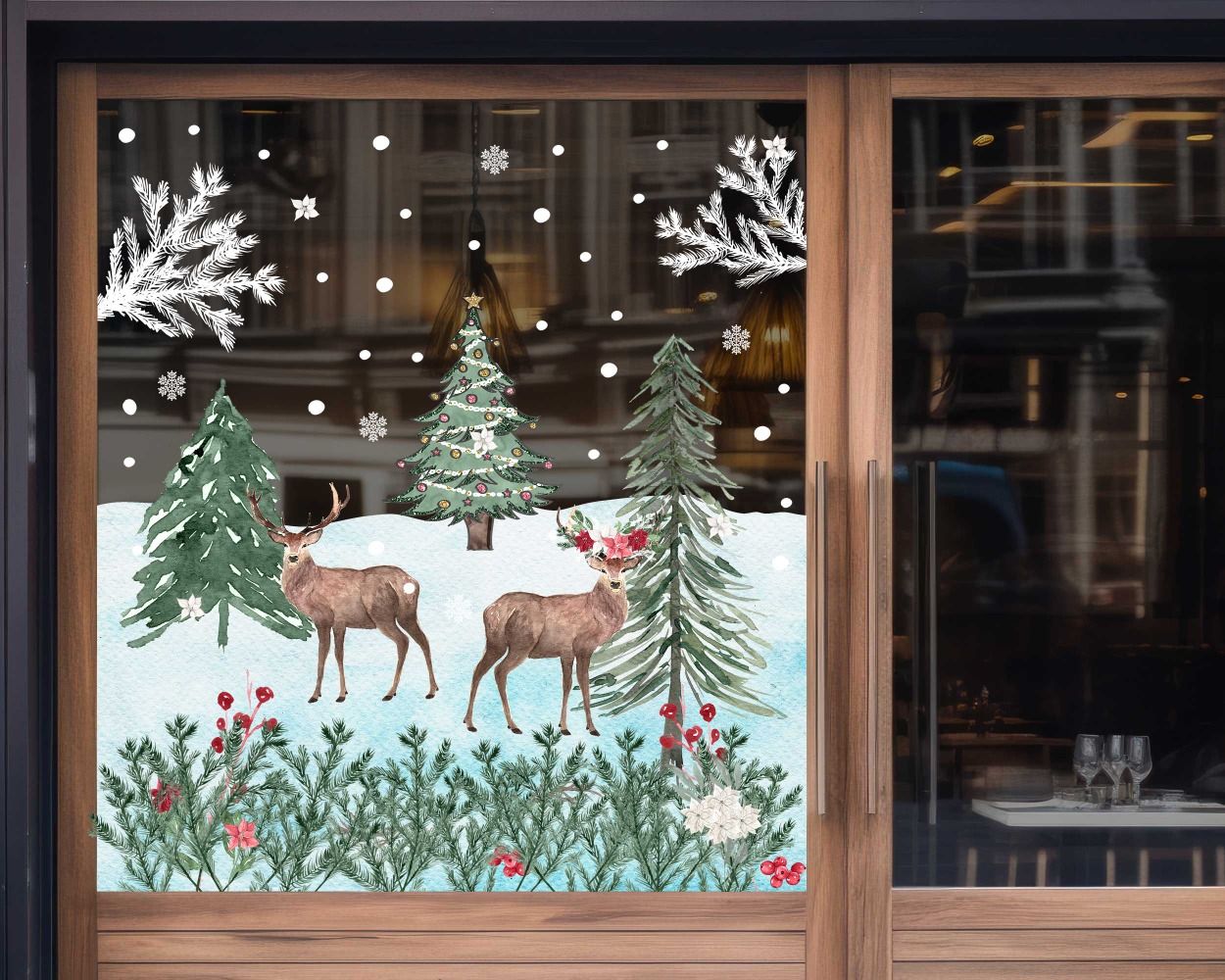 Snow Reindeer And Christmas Celebration Window Stickers